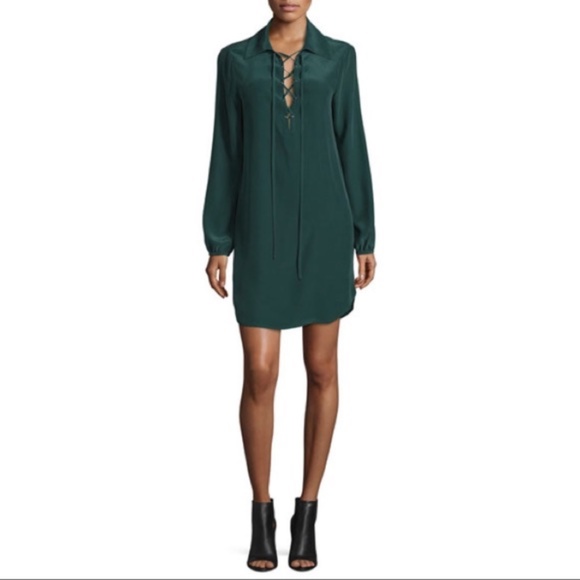 Frame Spruce Green Lace Up Silk Shirtdress Extra Small - Picture 1 of 9